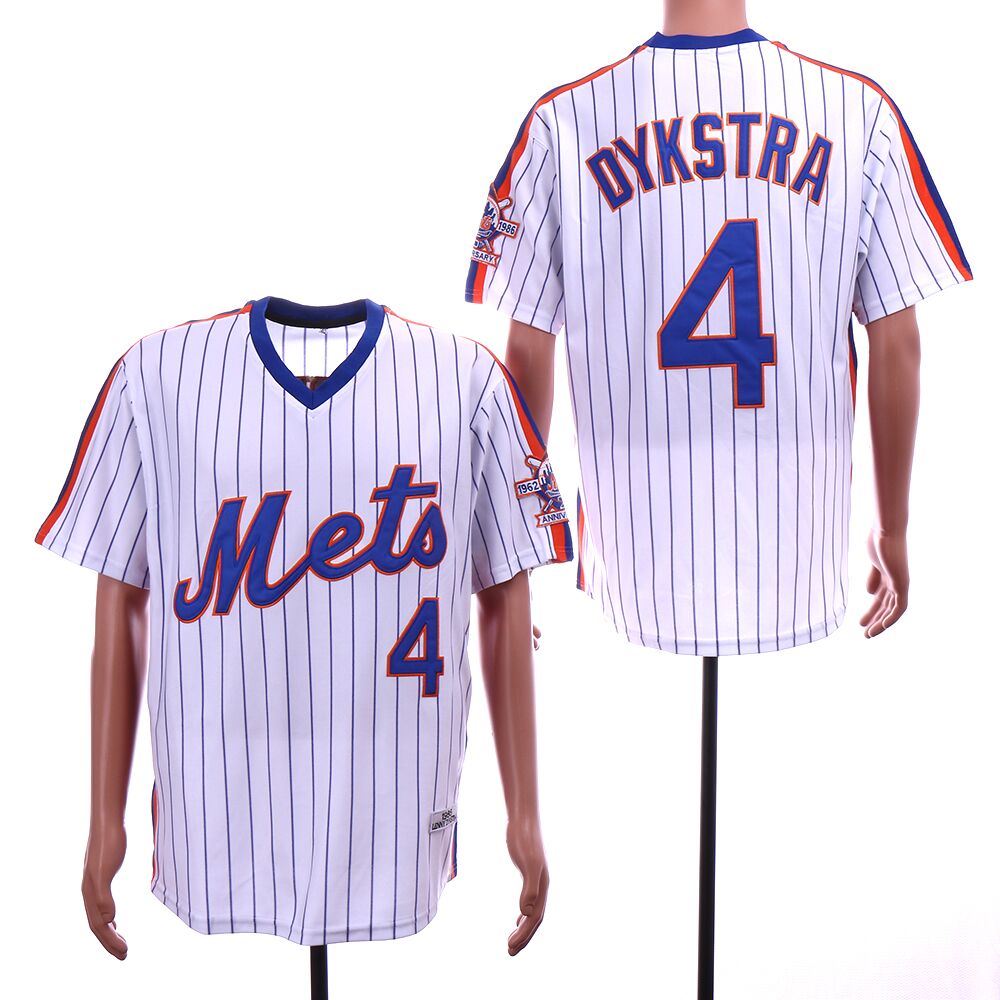 Men New York Mets #4 Dykstra White stripe Throwback MLB Jerseys->new york mets->MLB Jersey